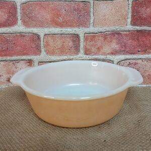Anchor Hocking Casserole Baking Dish Fire King Milk Glass Vintage Peach Luster
